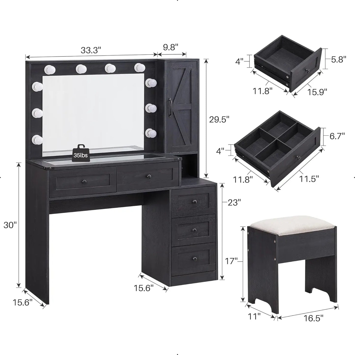 Farmhouse Vanity Makeup Desk with Charging Station