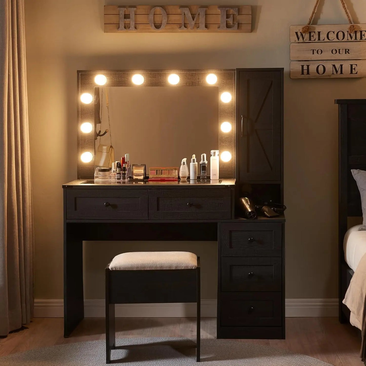 Farmhouse Vanity Makeup Desk with Charging Station