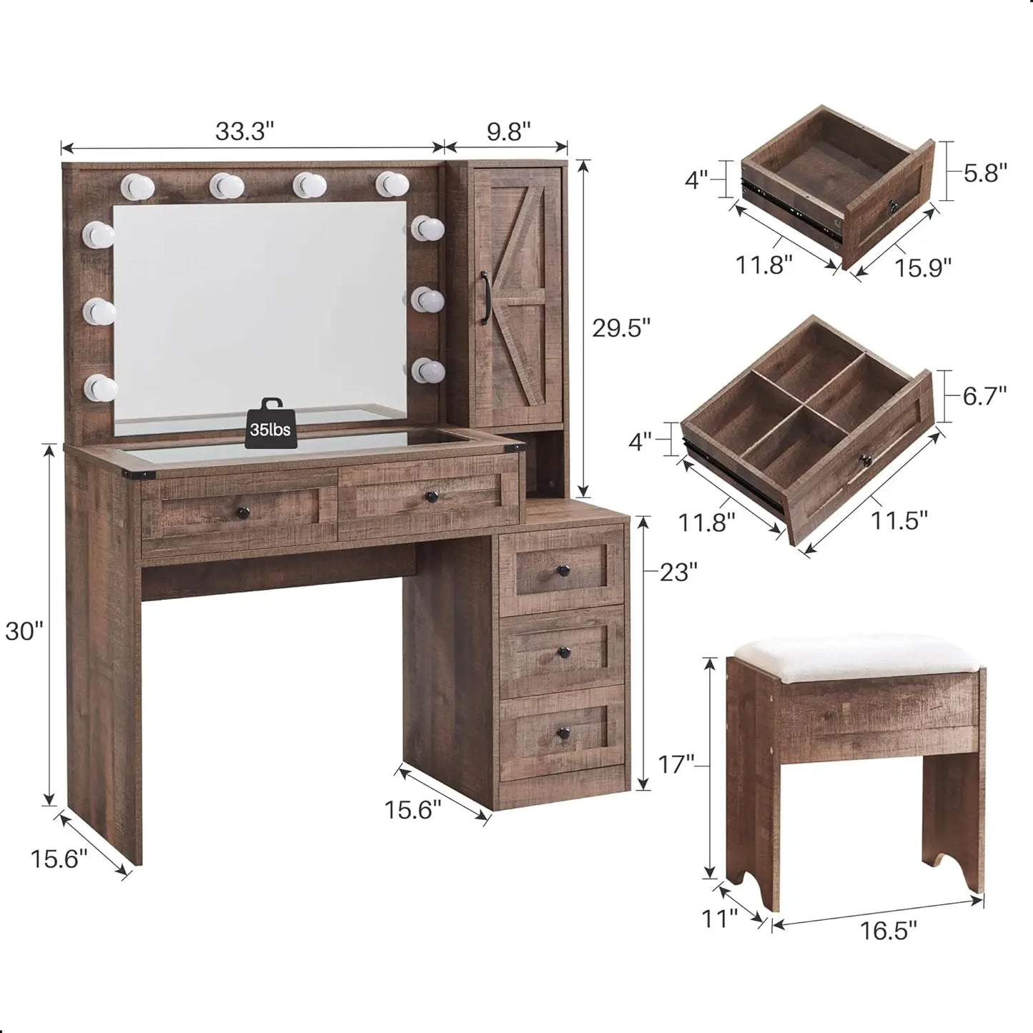 Farmhouse Vanity Makeup Desk with Charging Station