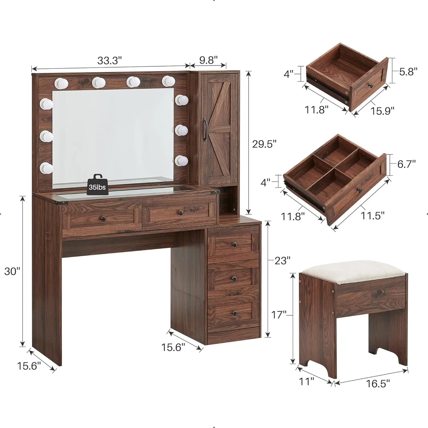 Farmhouse Vanity Makeup Desk with Charging Station