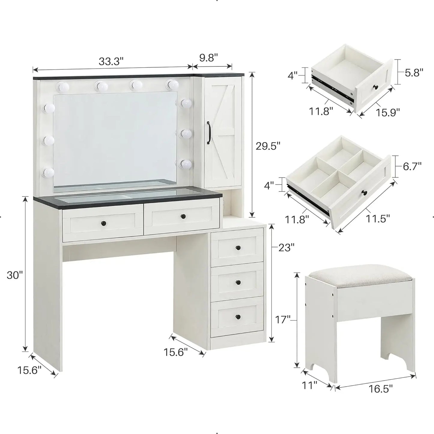 Farmhouse Vanity Makeup Desk with Charging Station