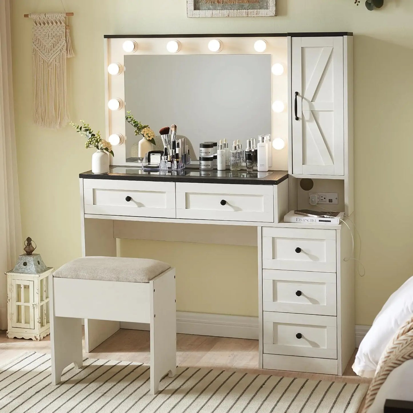 Farmhouse Vanity Makeup Desk with Charging Station