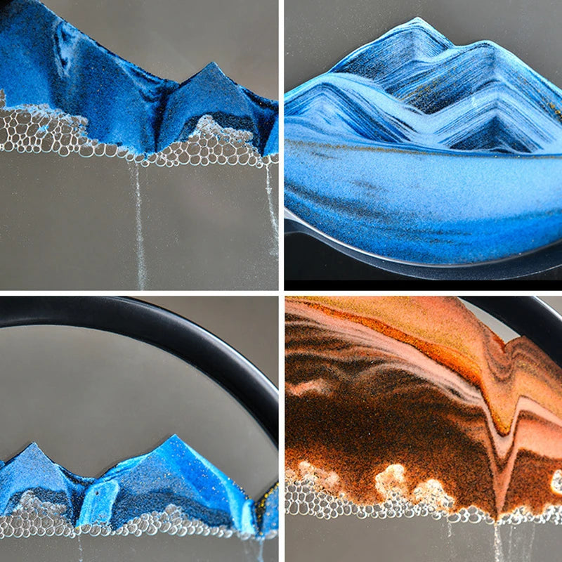 3D Moving Sand Art Picture Round Glass