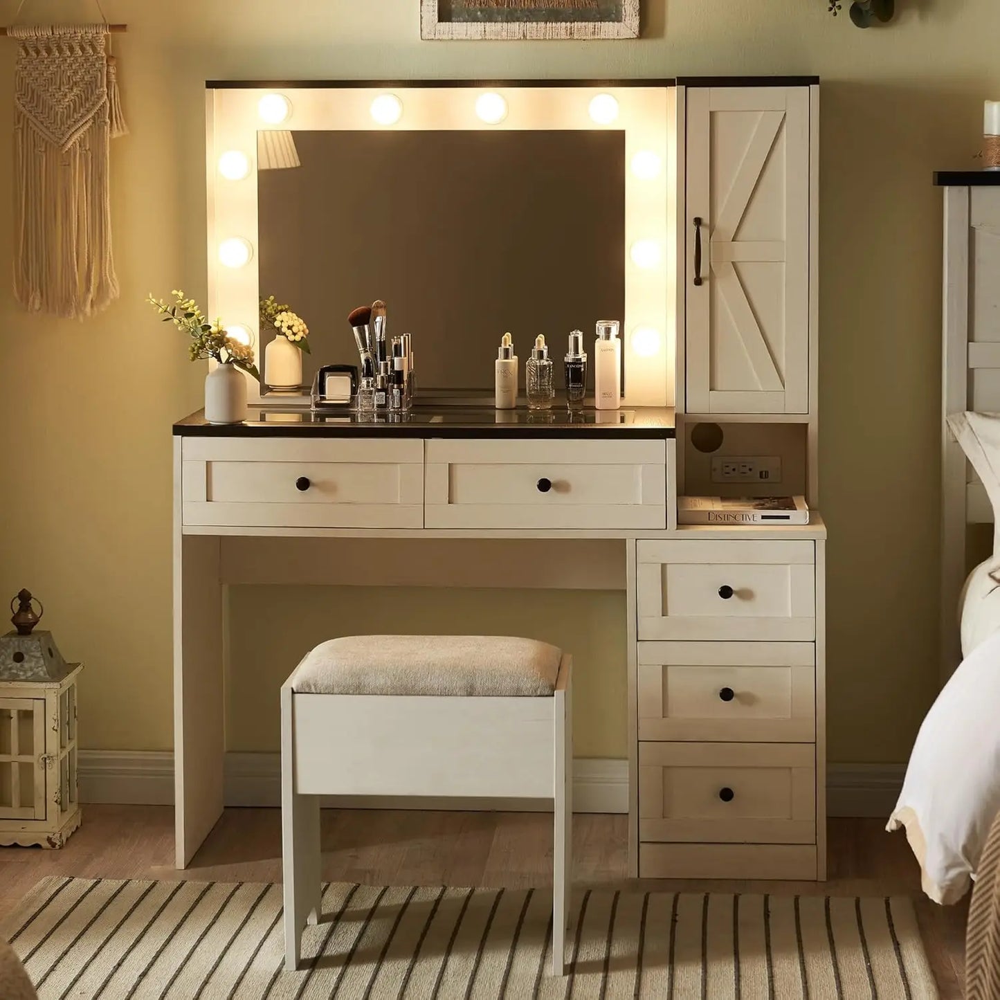 Farmhouse Vanity Makeup Desk with Charging Station